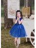 Royal Blue Rosette Organza Sparkly Flower Girl Dress Royal Blue Rosette Organza Sparkly Flower Girl Dress